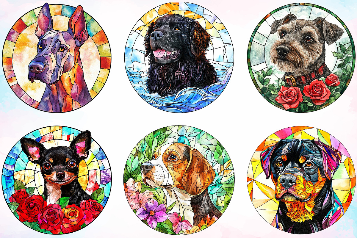 Round Stained Glass Dogs Clipart PNG, a Seasonal Illustration by Canvas Craft (Photo 3 of 4)