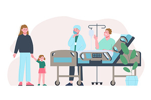 Family visit to hospital. Mother and, an Object Illustration by LadadikArt