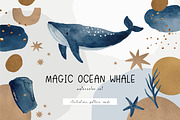 Magic ocean whales. Blue and gold, an Animal Illustration by Cute And Wild (Thumbnail 1 of 6)