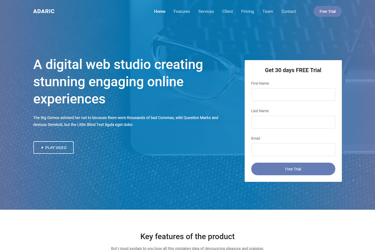 Adaric - Landing Page Template, a HTML Template by Pichforest Studio (Photo 2 of 6)