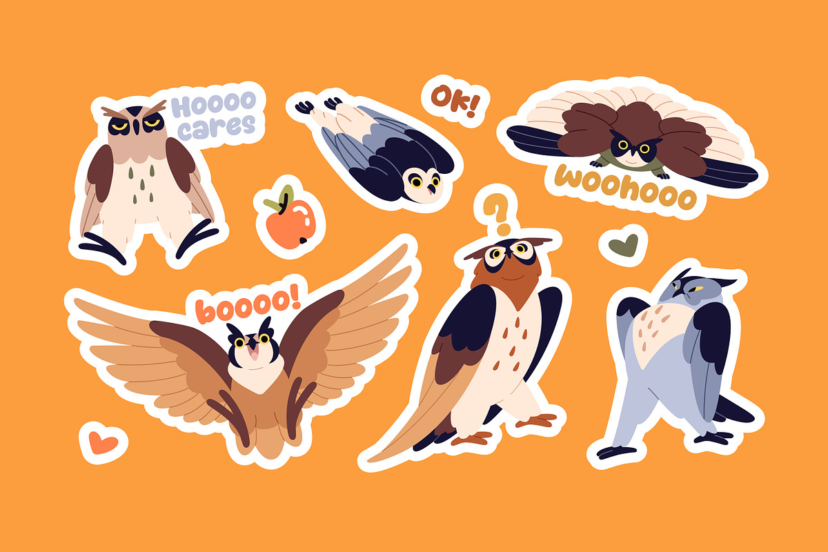 Cute, funny owls sticker pack, an Animal Illustration by PaperTrident (Photo 3 of 3)