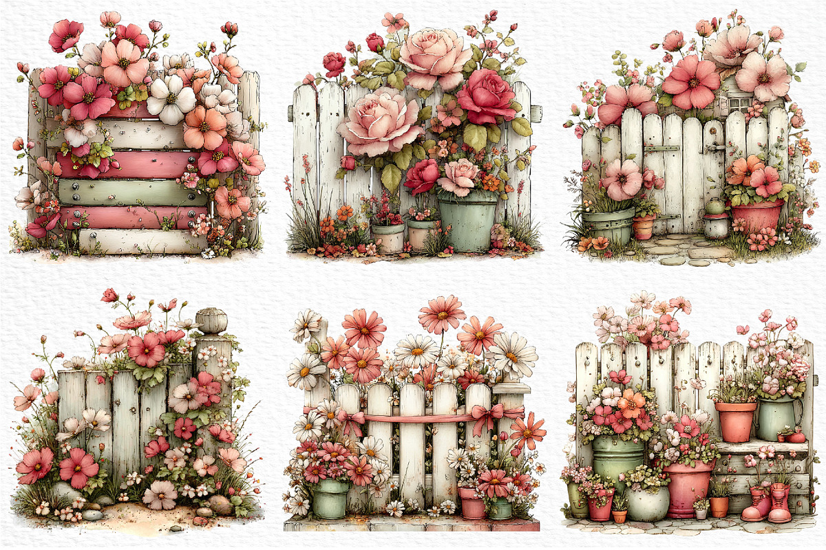 Spring Fence & Flower Clipart Png, an Illustration by Craft Nest (Photo 5 of 11)