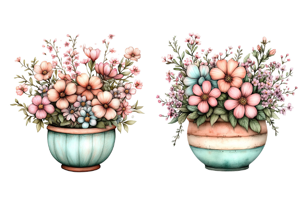 Whimsical Spring Flower pot Clipart, an Illustration by SinaCreation (Photo 3 of 11)