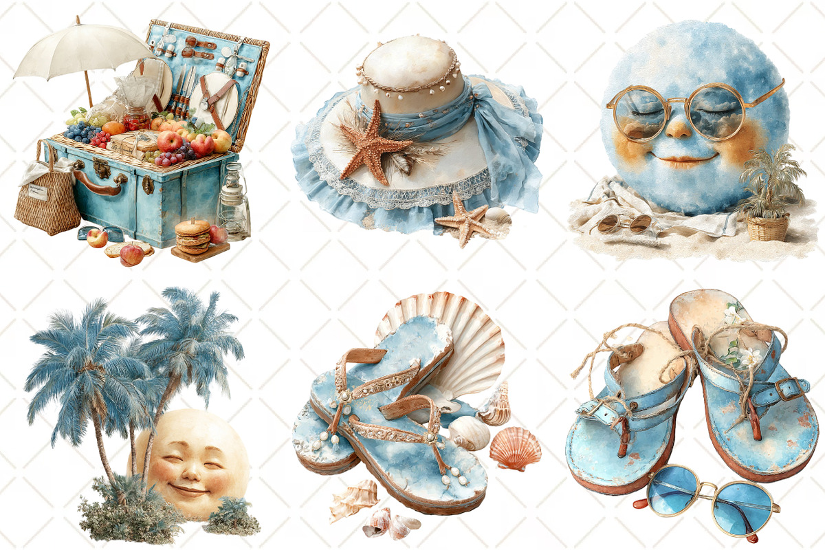 Watercolor Summer Beach Clipart, an Illustration by Black Bird Studio (Photo 3 of 4)