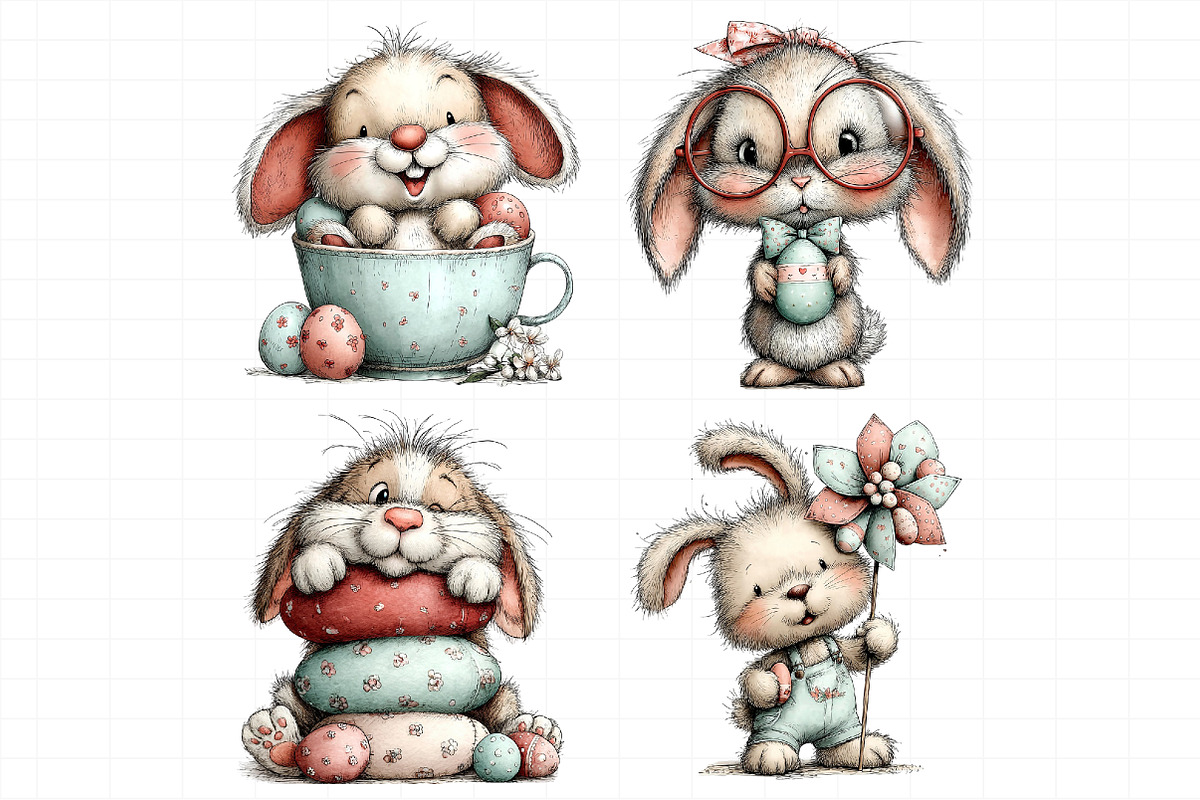 Whimsical Funny Easter Bunny Clipart, an Illustration by Daily.Designs (Photo 6 of 7)