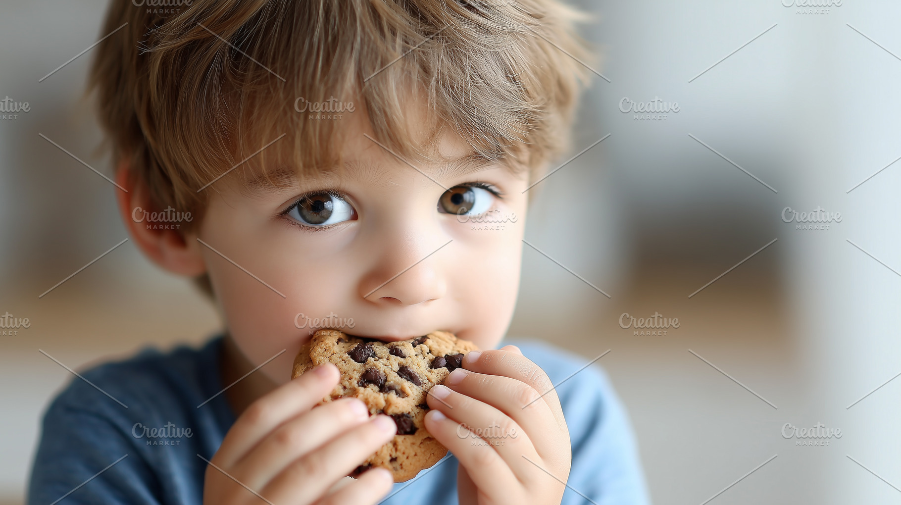 Cute child takes a bite of a cookie, a Food & Drink Photo by MistyDay