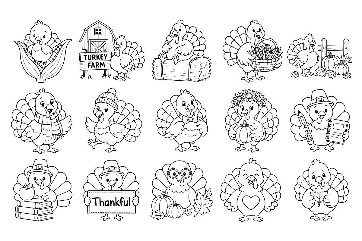 Autumn Turkey Doodle Line Art, a Seasonal Illustration by DENIDigitalArtSudio (Photo 3 of 8)