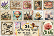 Vintage Arts Postage Stamps Clipart, a Seasonal Illustration by Rose Art (Thumbnail 1 of 4)