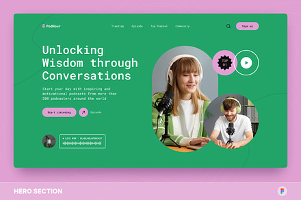 PodHour – Podcast Hero Section Figma, an UI Kit Template by Studio Delapan