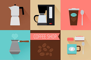 Coffee Flat Icons & Pattern