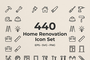 440 Home Renovation Icon Set, an Outline Icon by adenpinkstore