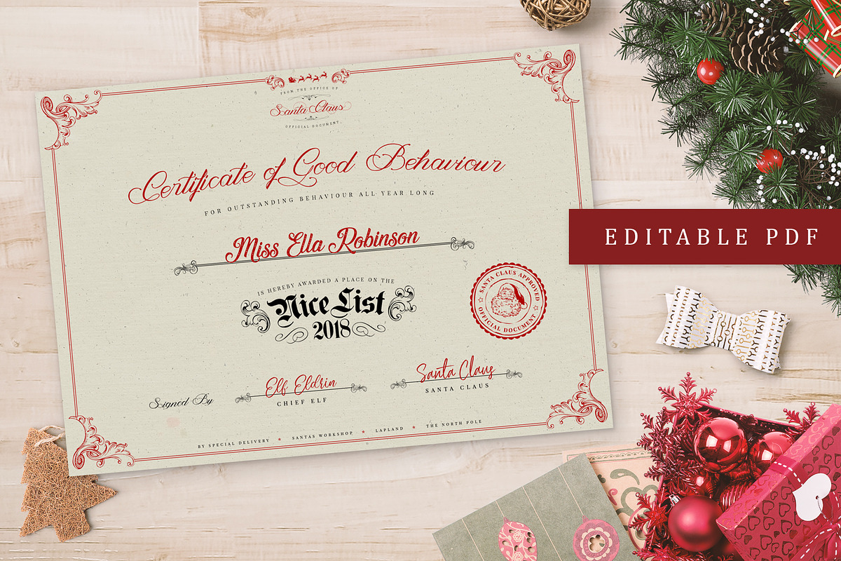 Editable Nice List Certificate, a Stationery Template by Studio Sirona