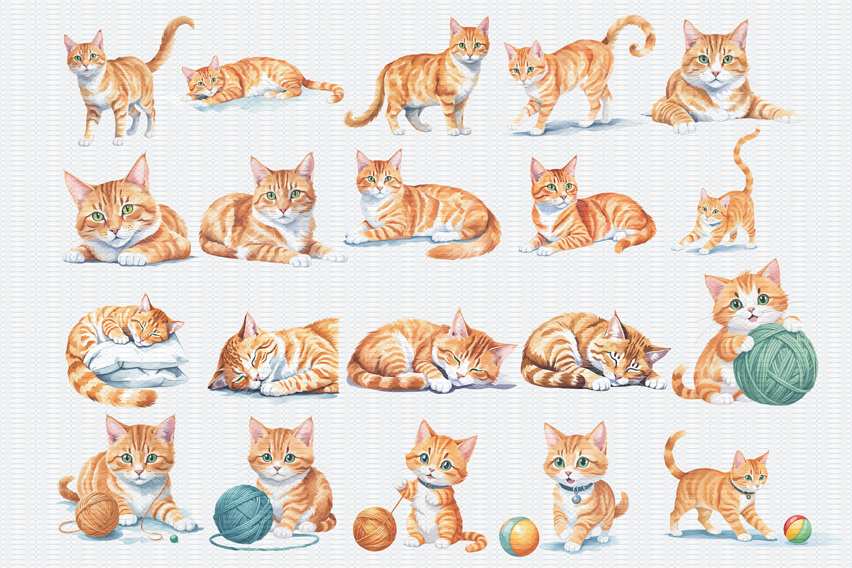 Watercolor Orange Cat Clipart, an Animal Illustration by Crafts of The Moon (Photo 3 of 4)