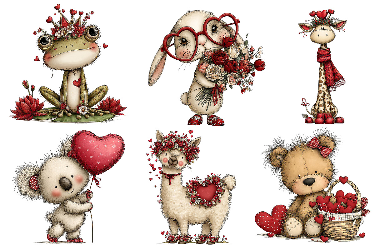 Quirky Valentines Animals Clipart, an Illustration by Dream Creation (Photo 3 of 7)