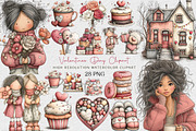 Watercolor Valentines Day Clipart Bu, an Illustration by DreamCafeArt (Thumbnail 1 of 6)
