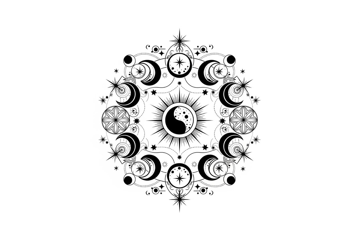 Moon Phase Mandala SVG Bundle, an Illustration by yasushie (Photo 11 of 31)