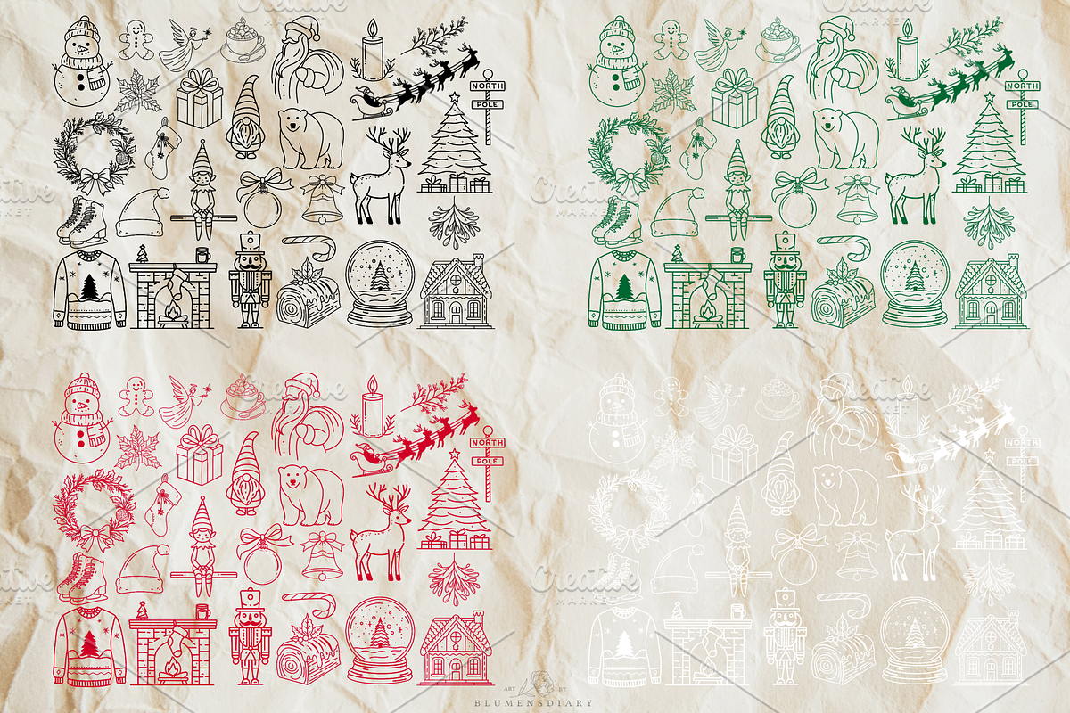 Jolly Holly Christmas Line Art, a Seasonal Illustration by Blumensdiary (Photo 2 of 6)