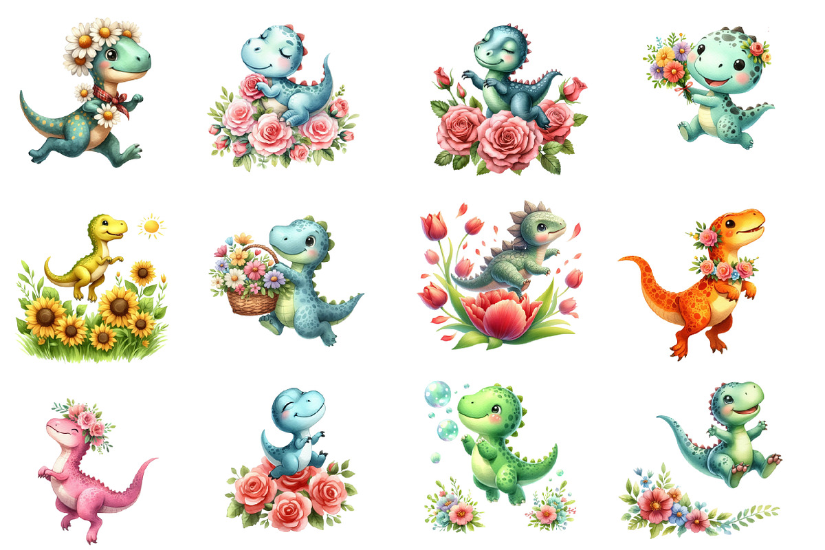 Dinosaurs Watercolor Clipart, an Illustration by Designworld (Photo 6 of 6)