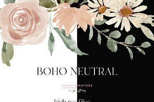 Boho Neutral Watercolor Floral PNG