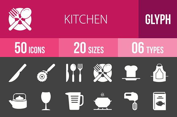 50 Kitchen Glyph Inverted Icons