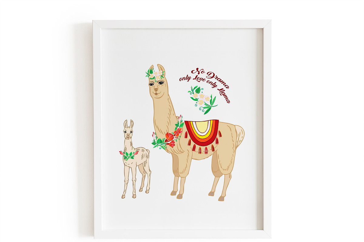 Llama Clipart with red flowers, an Animal Illustration by Nataliapiache (Photo 5 of 5)
