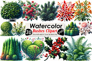 Watercolor Bushes Clipart Sublimatio, an Illustration by Black Bird Studio (Thumbnail 1 of 6)