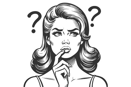 Confused Woman Question Mark vector, a Person Illustration by AlexArt