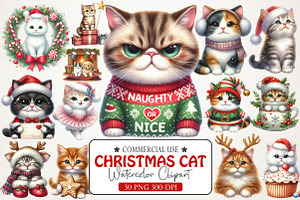 Christmas Cute Cat Sublimation Clipa, an Illustration by RobertsArt
