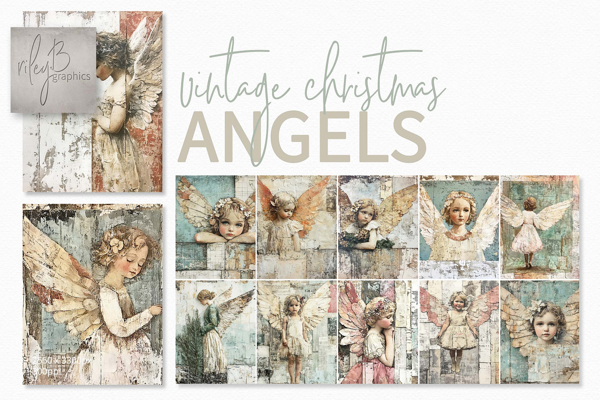 Vintage Christmas Angels, a Decorative Illustration by rileyBgraphics (Photo 1 of 5)