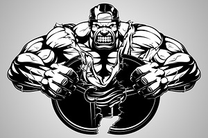 Strong athlete breaks the iron disk