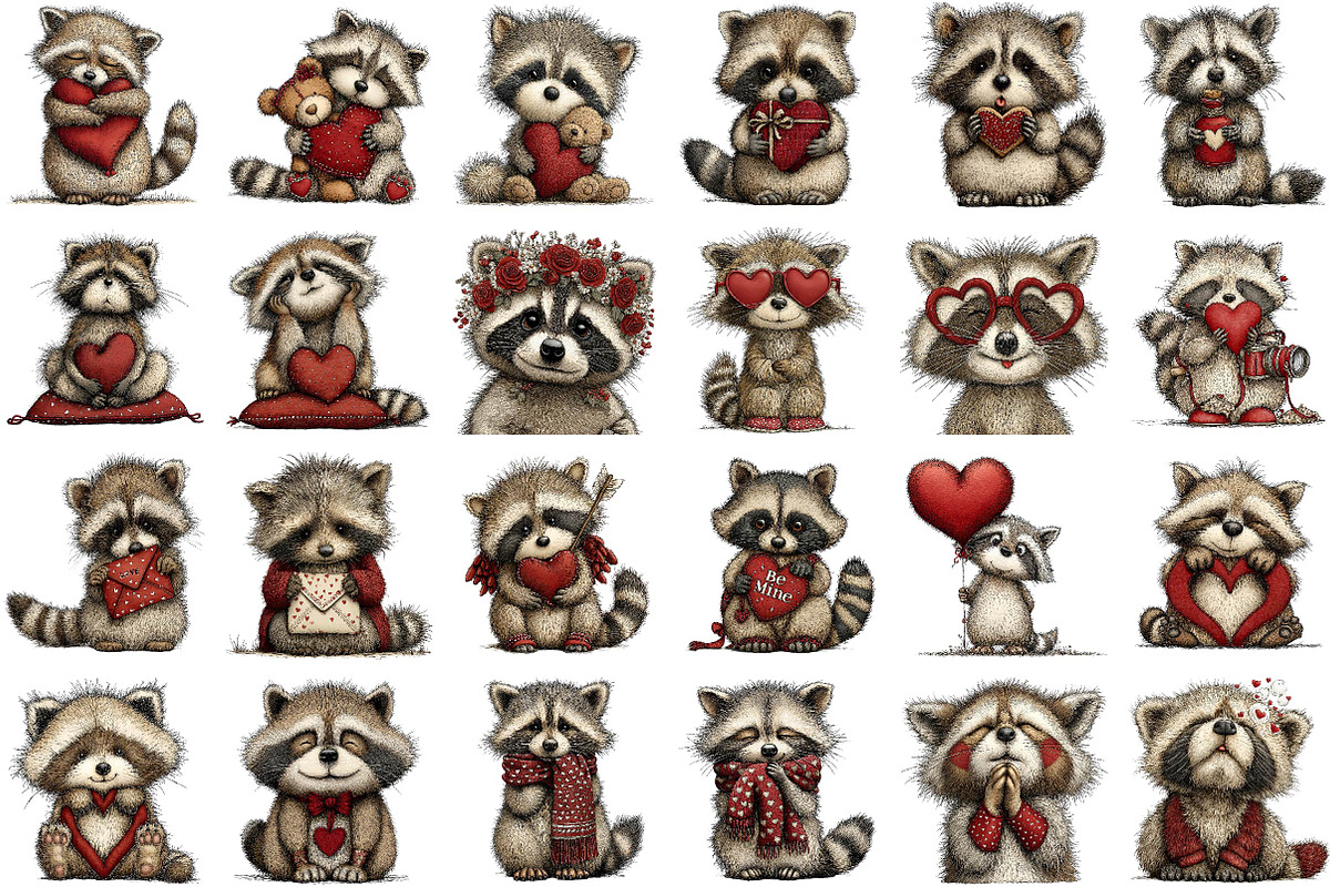 Whimsical Valentine Raccoon Clipart, an Illustration by Sublimation Artist (Photo 2 of 6)