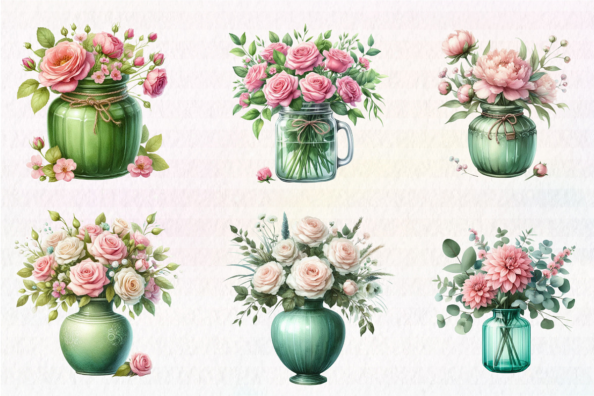 Watercolor Pink and Emerald Vases, an Illustration by CreationArt (Photo 4 of 5)
