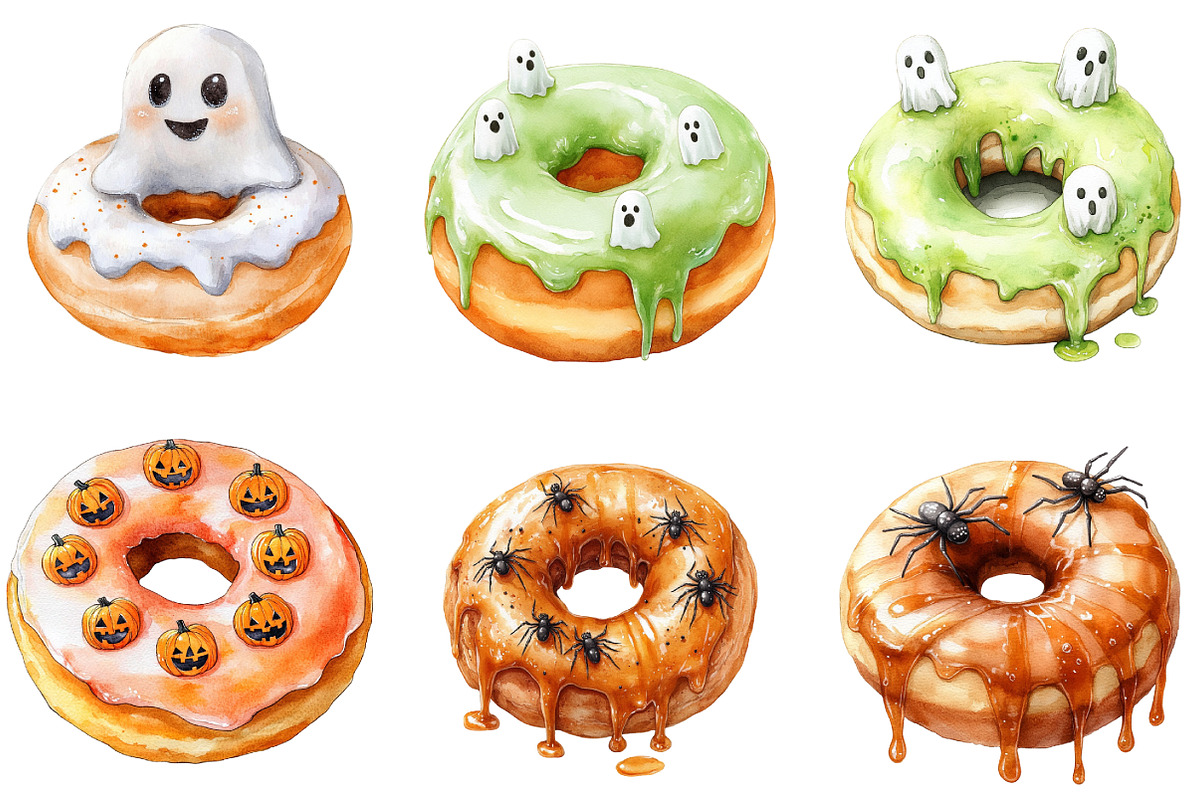 Donut Clipart, Halloween Donut Clipa, an Illustration by DreamArtGraphic (Photo 4 of 5)