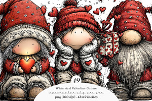 Whimsical Valentine Gnome Clipart, an Illustration by SinaCreation
