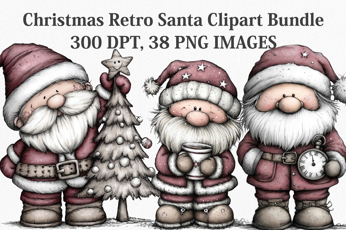 Christmas Retro Santa Clipart Bundle, an Illustration by Canvas Craft (Photo 1 of 7)