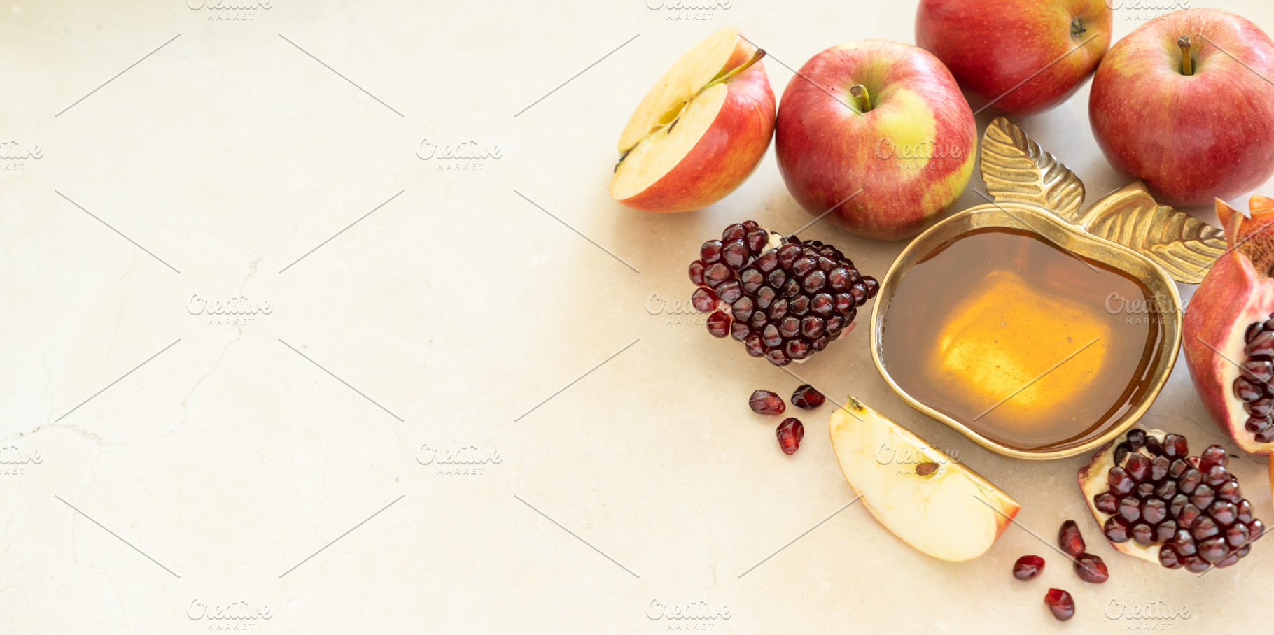 Rosh hashanah concept - honey, pomegranate and apples, a Holiday Photo by NaumenkoOS
