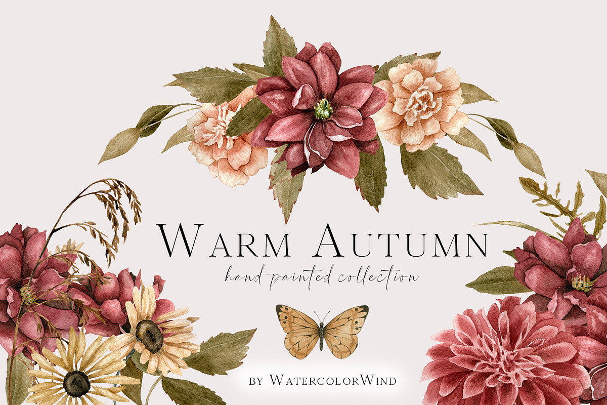 Fall Clipart Dahlia Flowers, an Illustration by WatercolorWind (Photo 1 of 11)