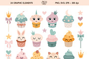 Cupcakes clipart & patterns, a Food Illustration by JulzaArt (Thumbnail 2 of 9)