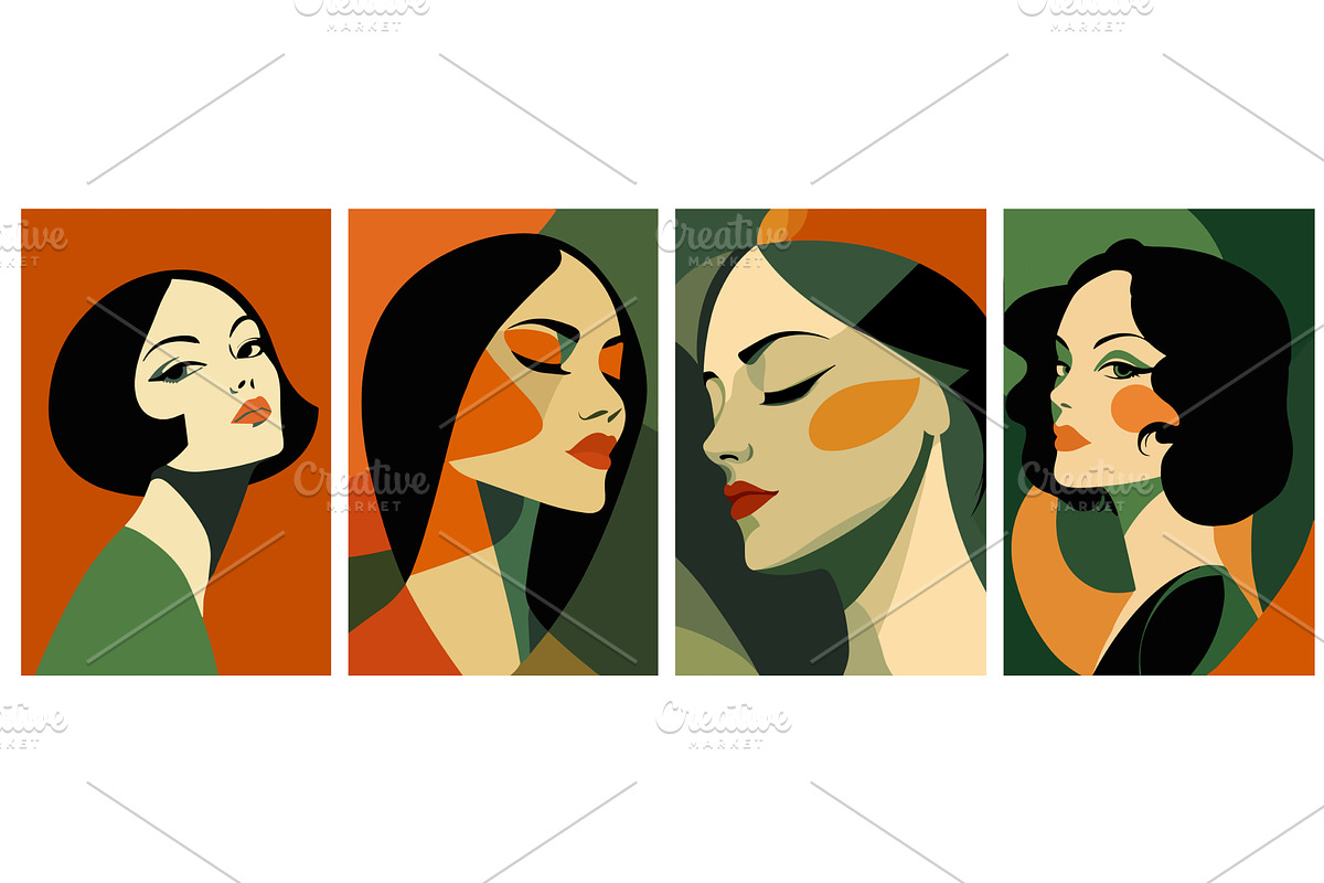 Stylized art deco woman portraits, an Object Illustration by Valerie Bodnar