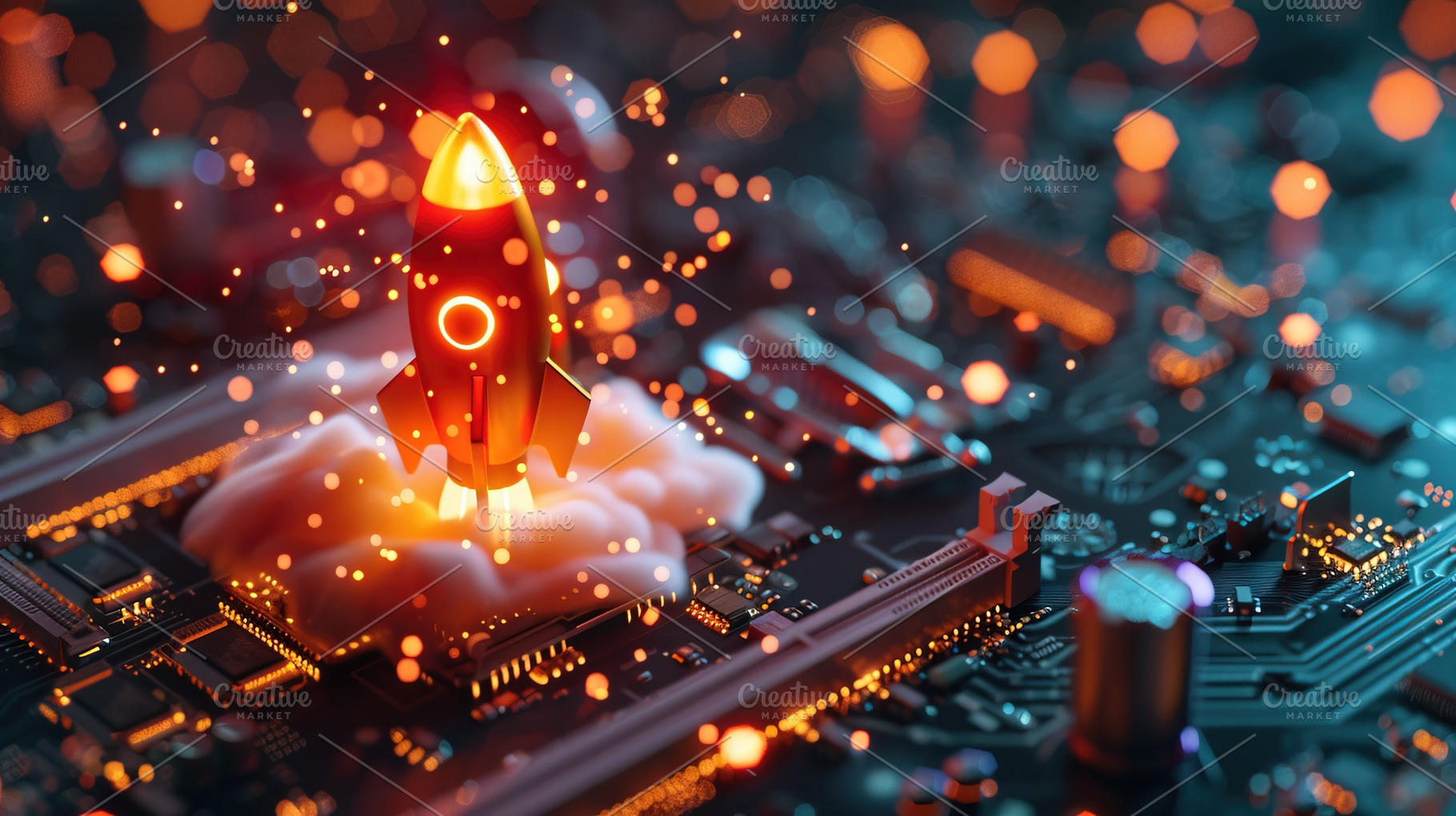 Rocket Launch on Circuit Board, a Business Photo by Ales Munt