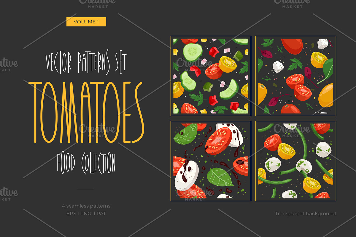 Tomatoes Vector Patterns, a Food Illustration by AKOMIX (Photo 1 of 6)