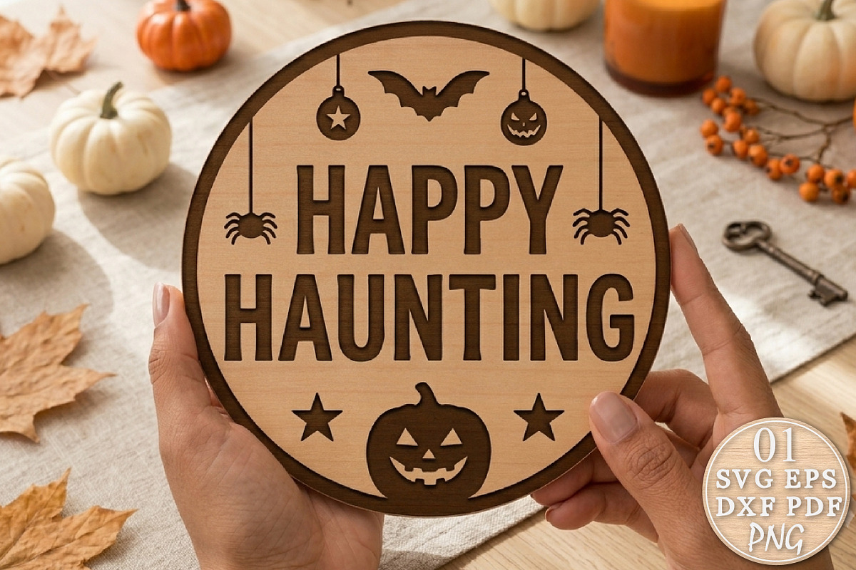 Happy Haunting Halloween Sign SVG, an Object Graphic by Rose Art (Photo 1 of 3)