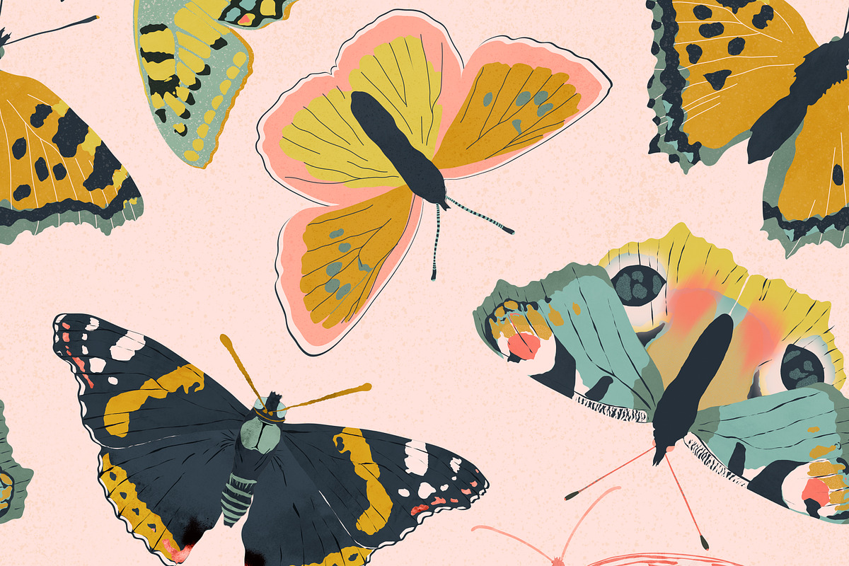 Butterflies Garden pink, a Pattern Graphic by Cesar Torres