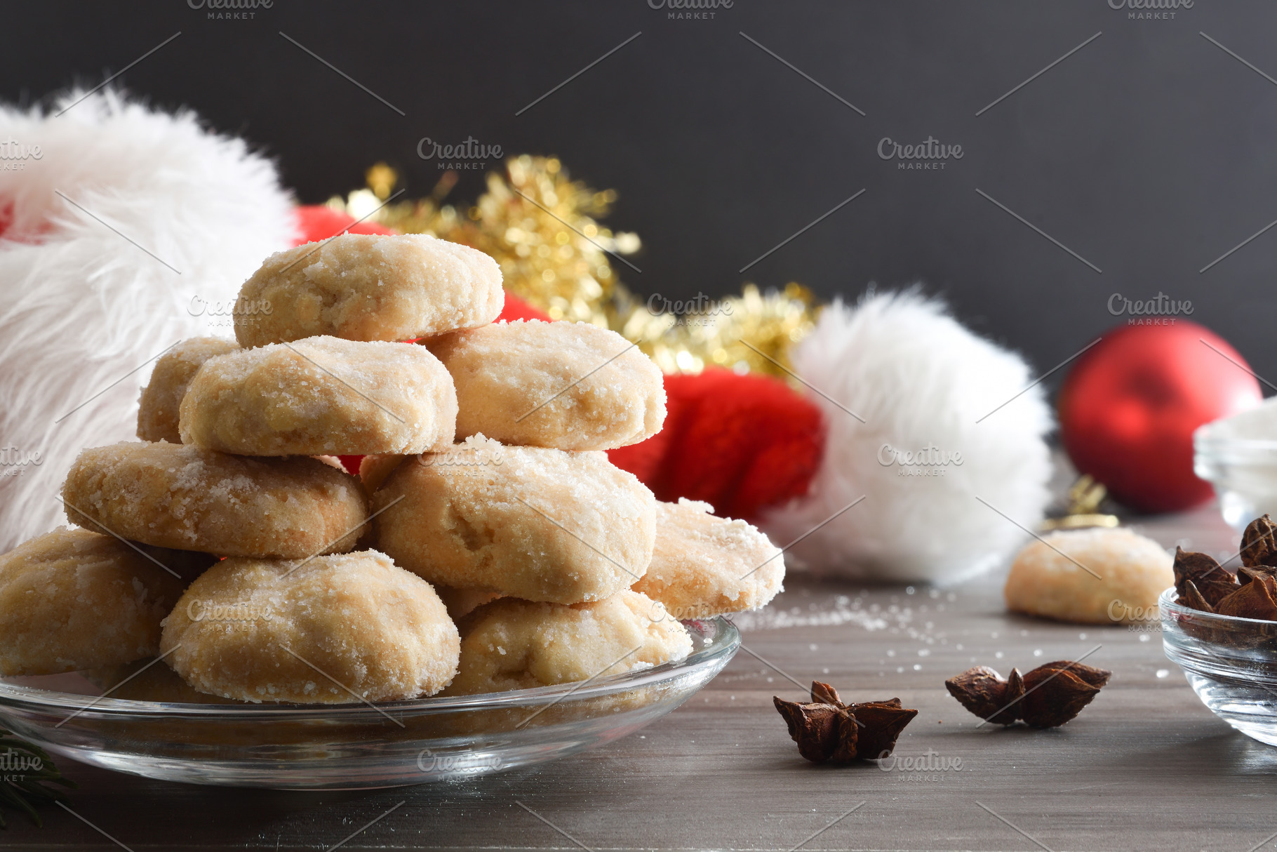 Stack of anise and sugar on Christmas table isolated background, a Food & Drink Photo by Davizro's Market