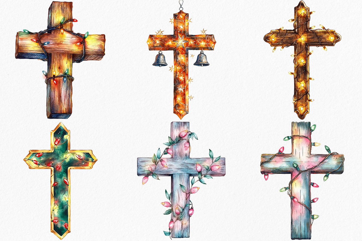 Christmas Cross With Lights Clipart, an Illustration by Canvas Craft (Photo 3 of 7)
