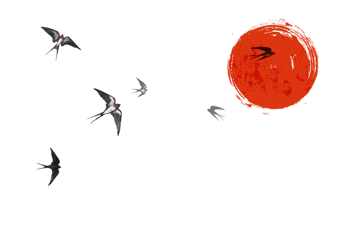 Japanese ink painting sumi-e. Birds., an Animal Illustration by Elina_Li (Photo 3 of 25)