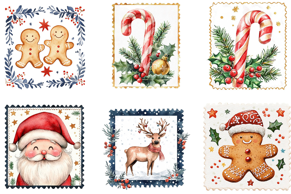 Christmas Postage Stamp Clipart, a Seasonal Illustration by Designking (Photo 2 of 3)
