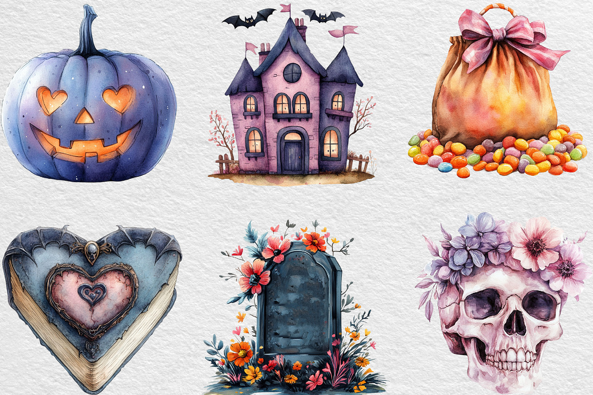 Pastel Halloween Clipart Watercolor, an Illustration by Black Bird Studio (Photo 5 of 6)