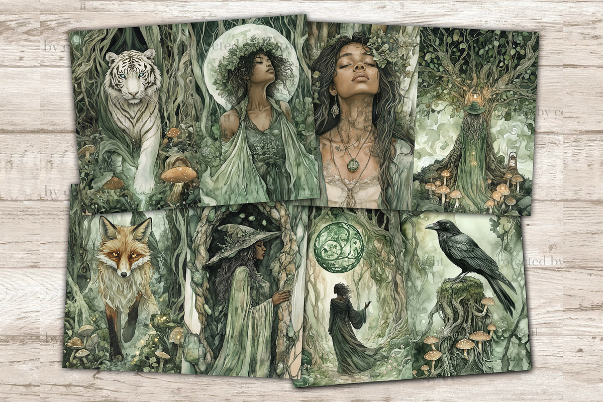 Green Witch Junk Journal Paper, a Person Illustration by GlamArtZhanna (Photo 5 of 10)