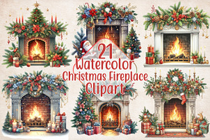 Watercolor Christmas Fireplace Png